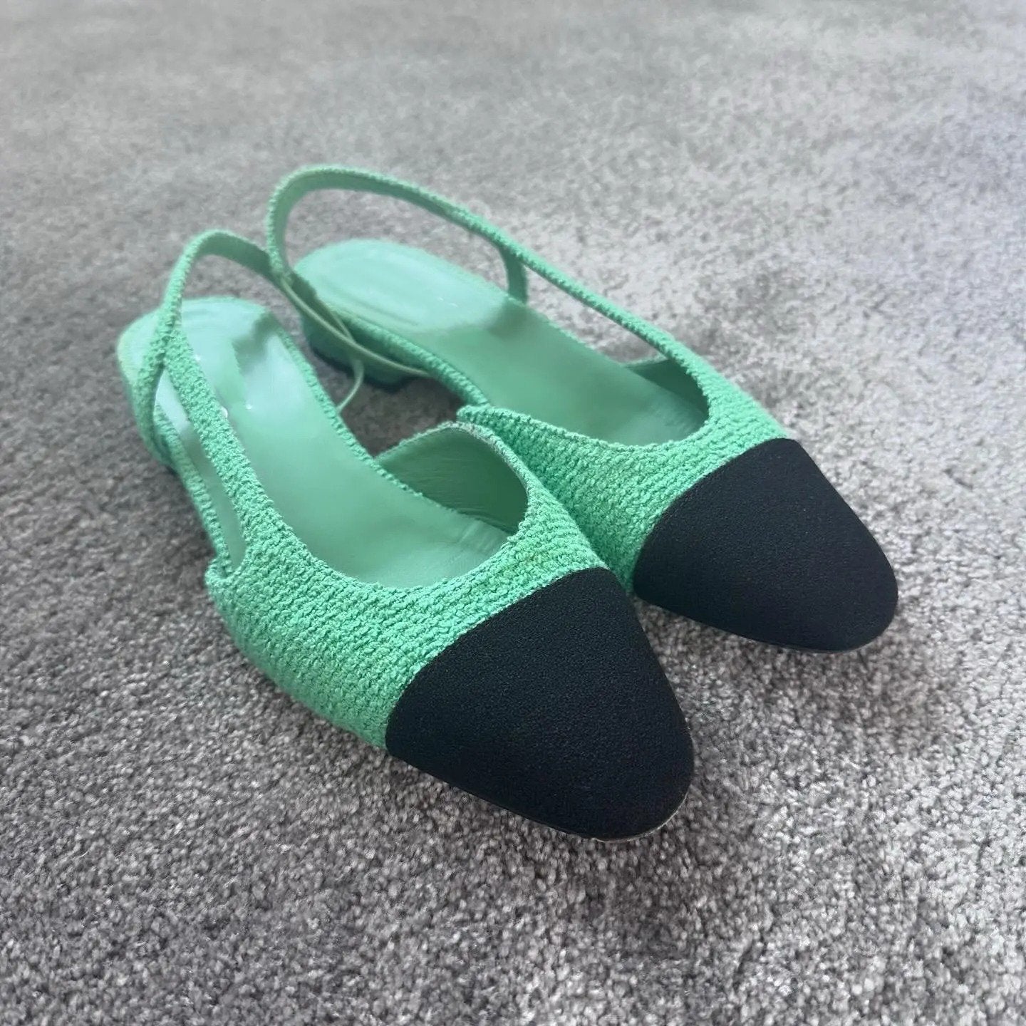 slingbacks green black lambskin tweed