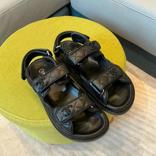 cc dad sandals all black calfskin