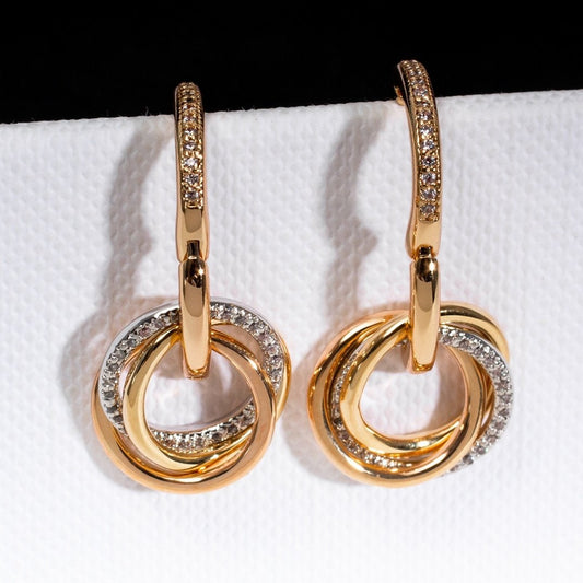 TRINITY EARRINGS GOLD SILVER PINK GOLD DIAMONDS