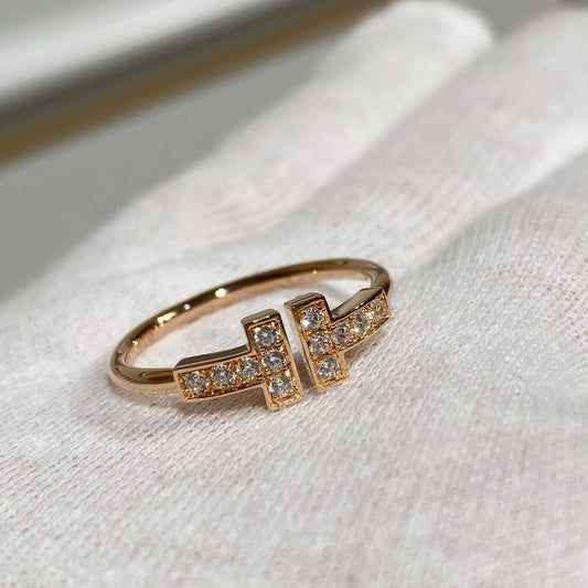 T WIRE RING DIAMOND PINK GOLD