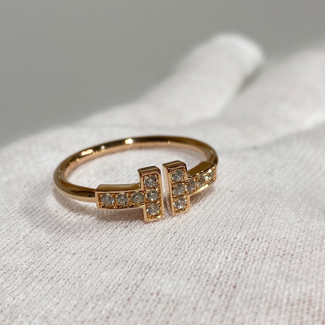 T WIRE RING DIAMOND PINK GOLD