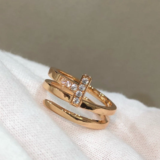 T WIRE DOUBLE ROWS RING PINK GOLD