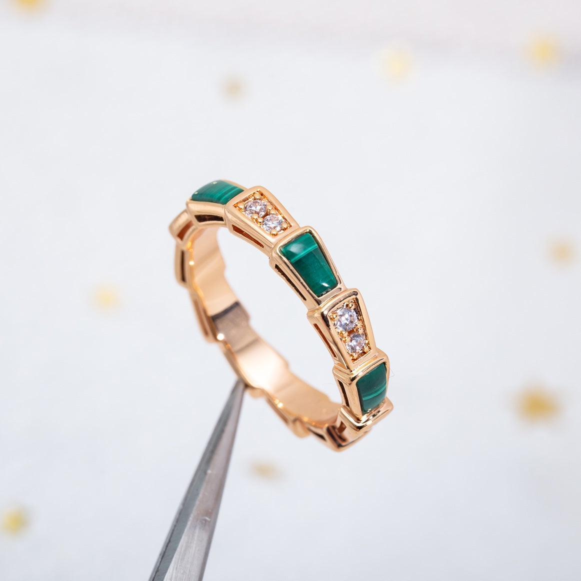 SERPENTI RING PINK GOLD MALACHITE DIAMOND 3MM