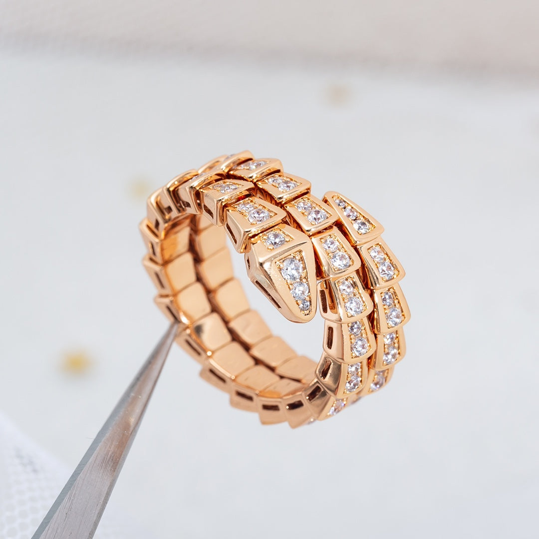 SERPENTI RING PINK GOLD DIAMOND DOUBLE ROW