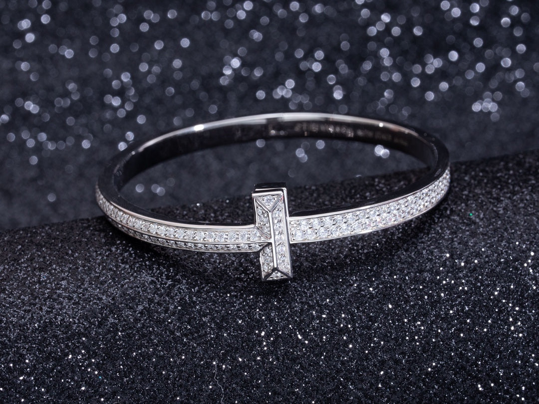 WIDE DIAMONDS HINGED BANGLE SILVER