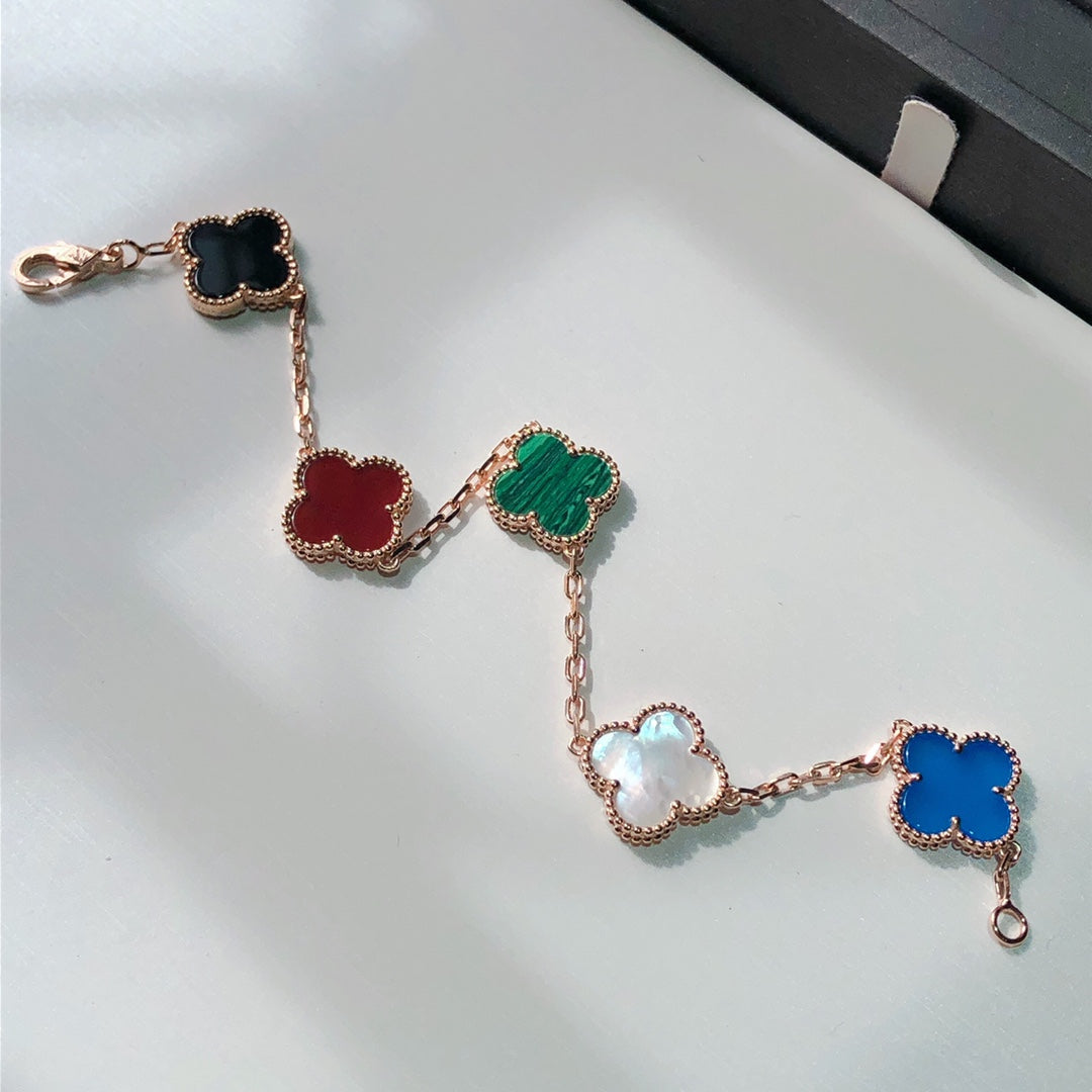 CLOVER MULTICOLOR PINK GOLD BRACELET 5 MOTIFS