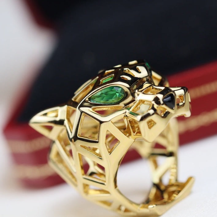 PANTHERE 31MM RING ONYX AND TSAVORITE GARNETS