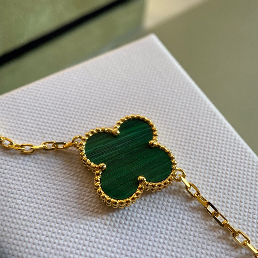 CLOVER BRACELET 5 MOTIFS MALACHITE GOLD