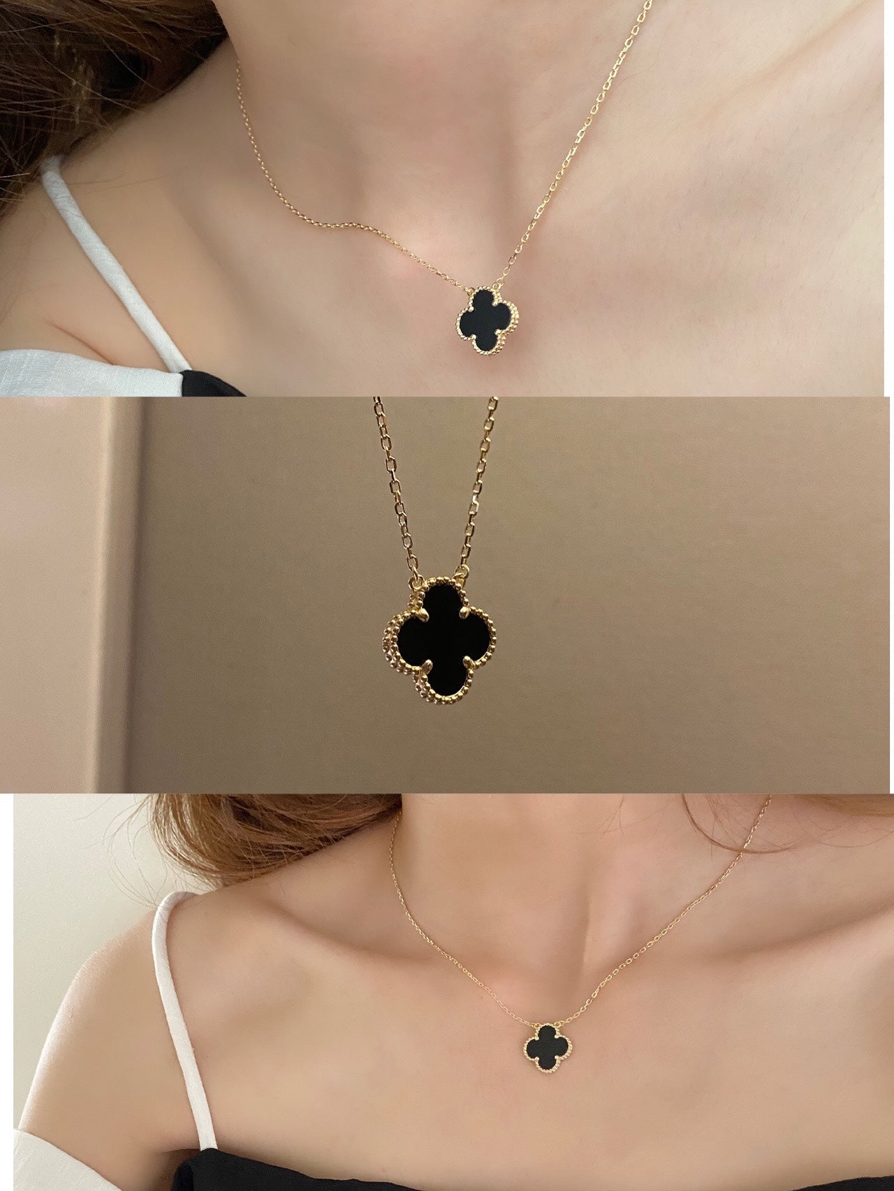 CLOVER PEDANT ONYX NECKLACE