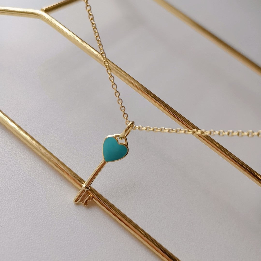 KEY PEDANT TURQUOISE HEART GOLD NECKLACE