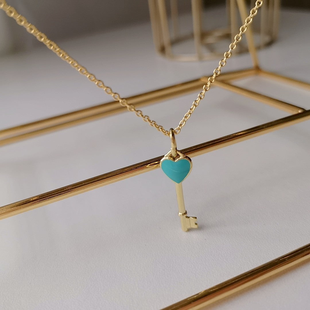 KEY PEDANT TURQUOISE HEART GOLD NECKLACE