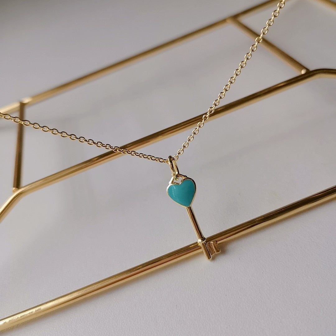 KEY PEDANT TURQUOISE HEART GOLD NECKLACE