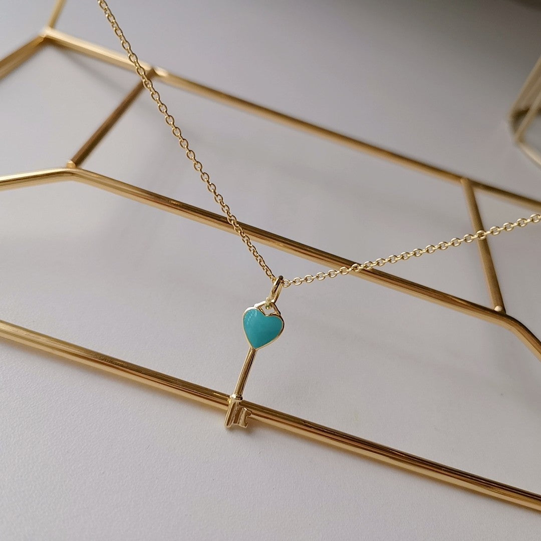 KEY PEDANT TURQUOISE HEART GOLD NECKLACE