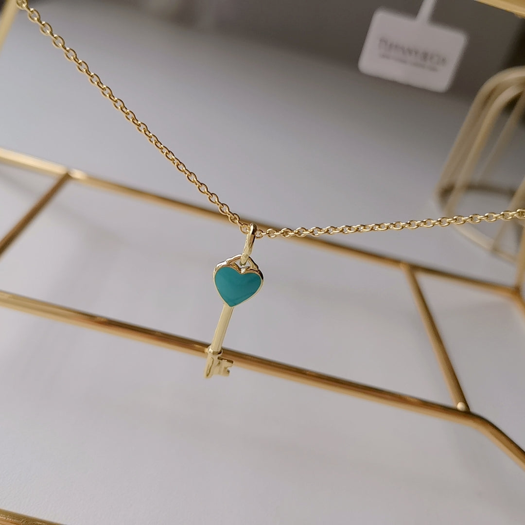 KEY PEDANT TURQUOISE HEART GOLD NECKLACE