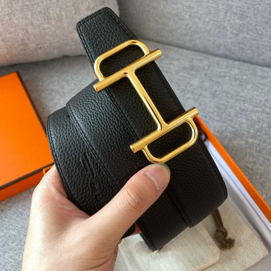 3.8CM  BELT H REVERSIBLE BLACK LEATHER