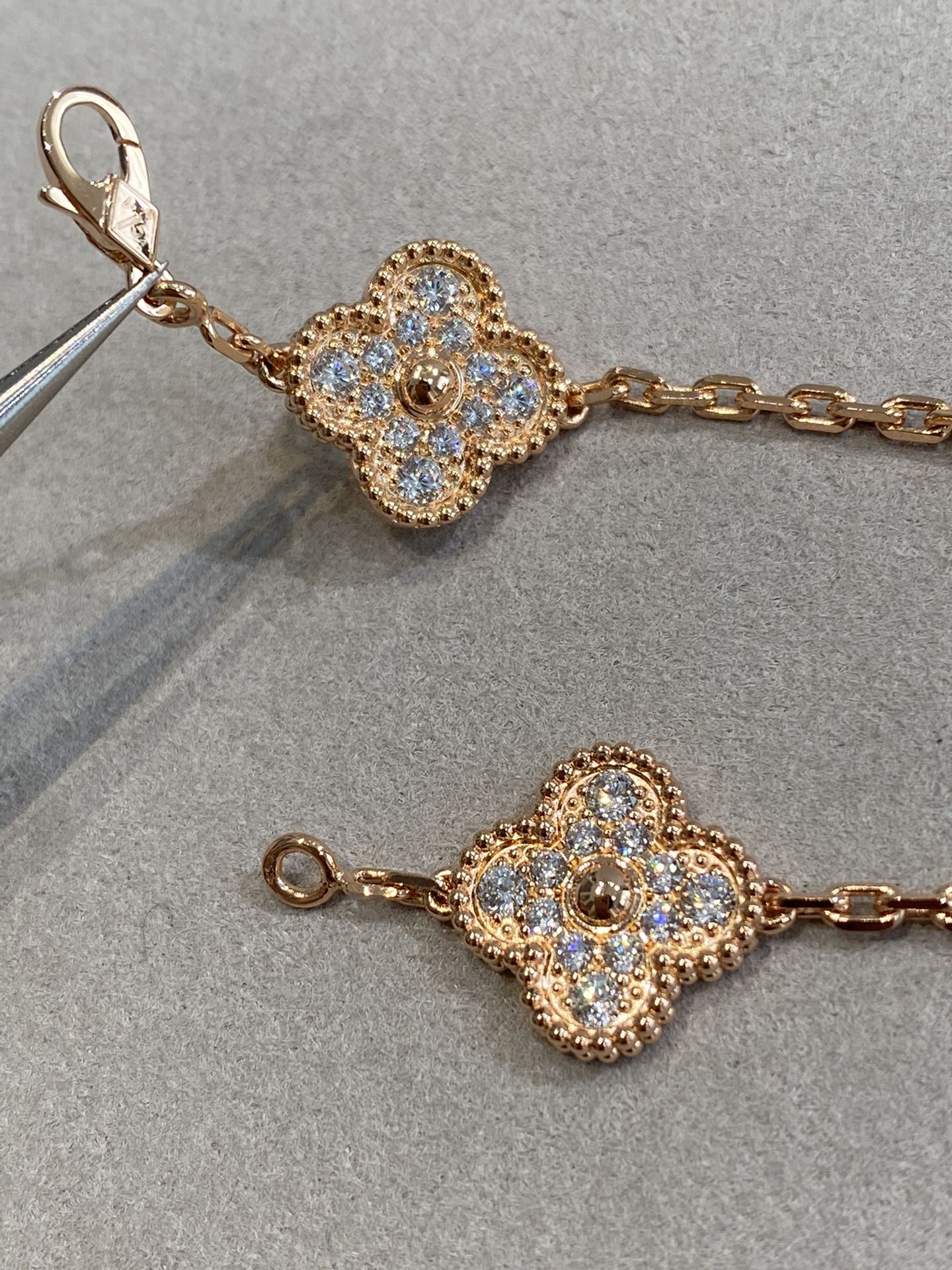 CLOVER 5 MOTIFS PINK GOLD DIAMOND BRACELET