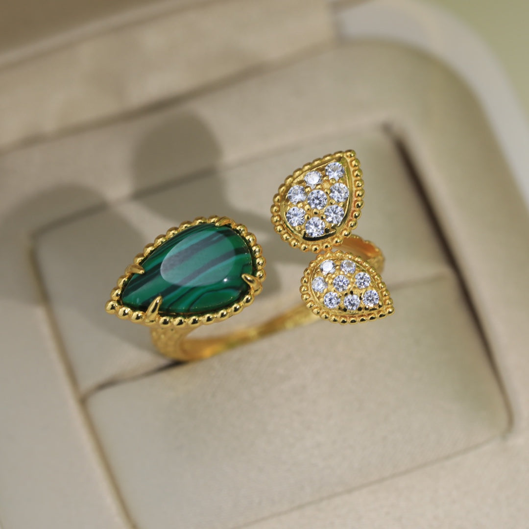 SERPENT BOHEME MALACHITE DIAMOND 3 MOTIF RING