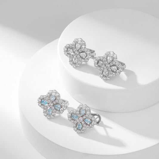 LOOP FULL DIAMOND MOTIF SILVER EARRINGS