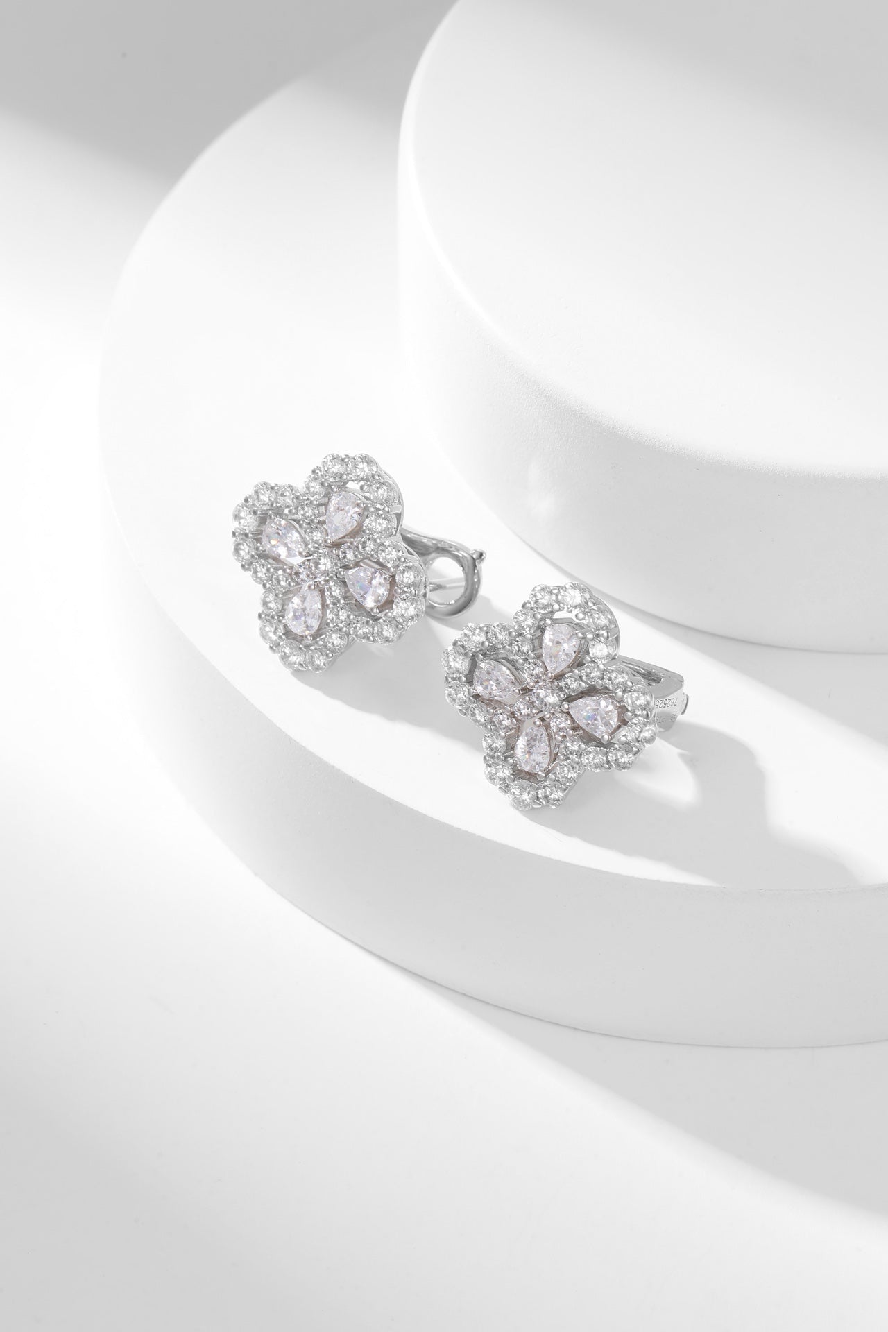 LOOP FULL DIAMOND MOTIF SILVER EARRINGS