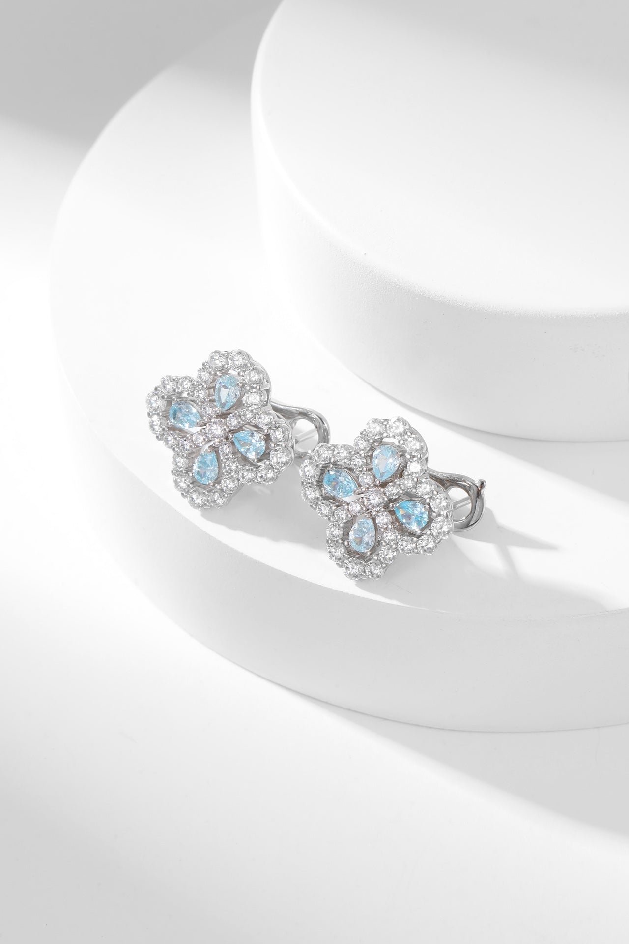 LOOP FULL DIAMOND MOTIF SILVER EARRINGS