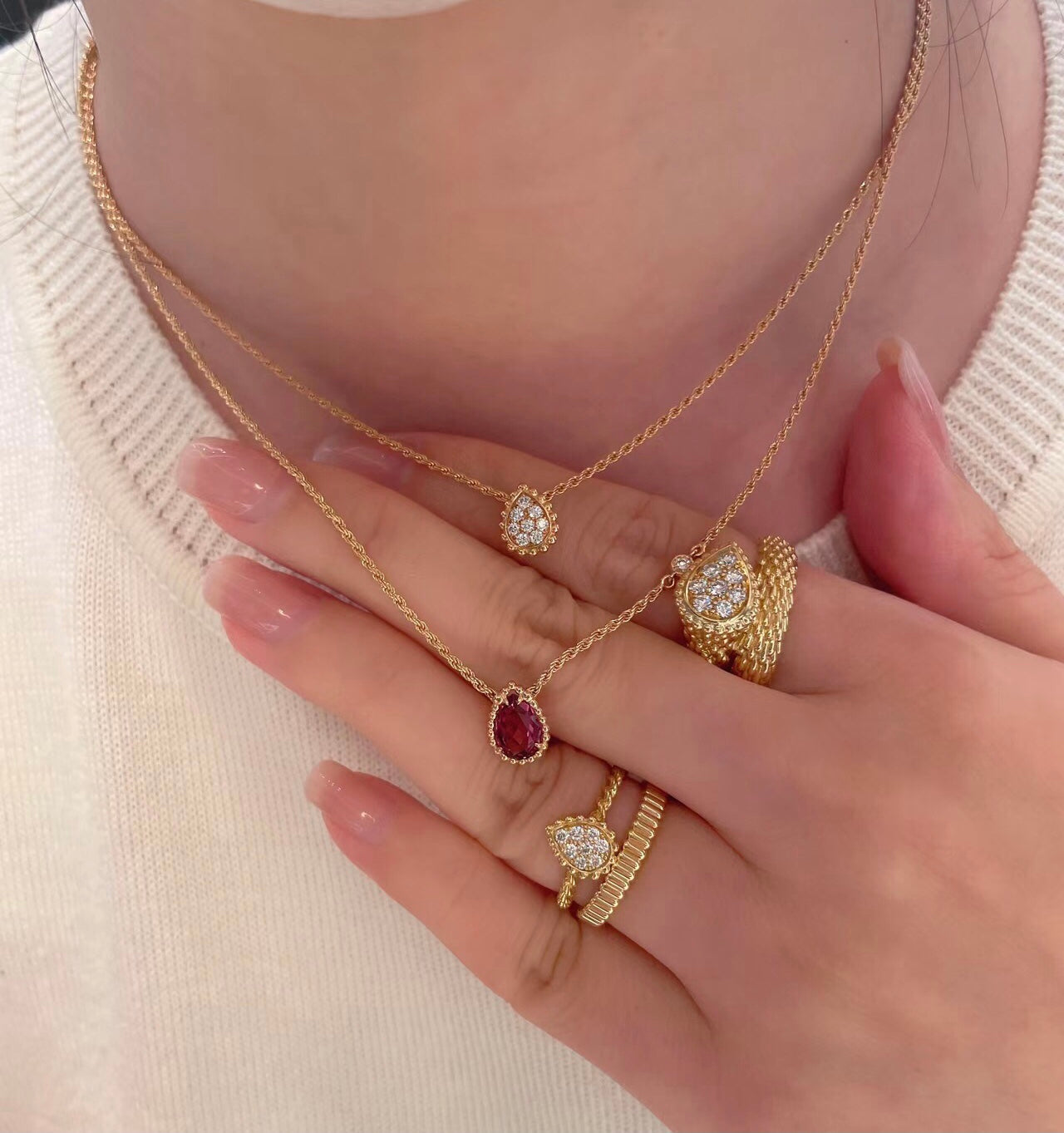 BOHEME CARNELIAN PINK GOLD DIAMOND NECKLACE