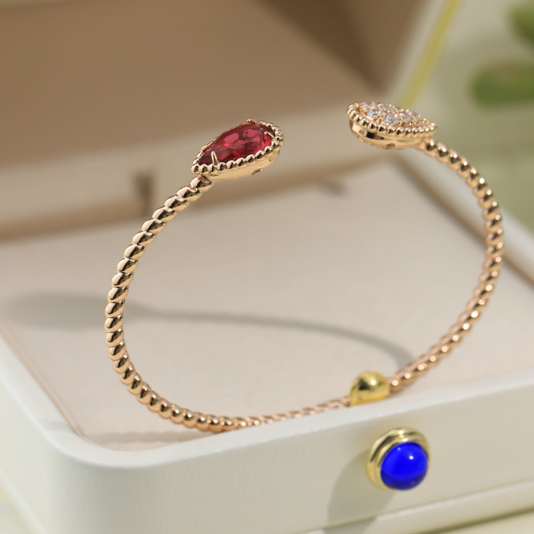 BOHEME CARNELIAN DIAMOND PINK GOLD OPEN BRACELET