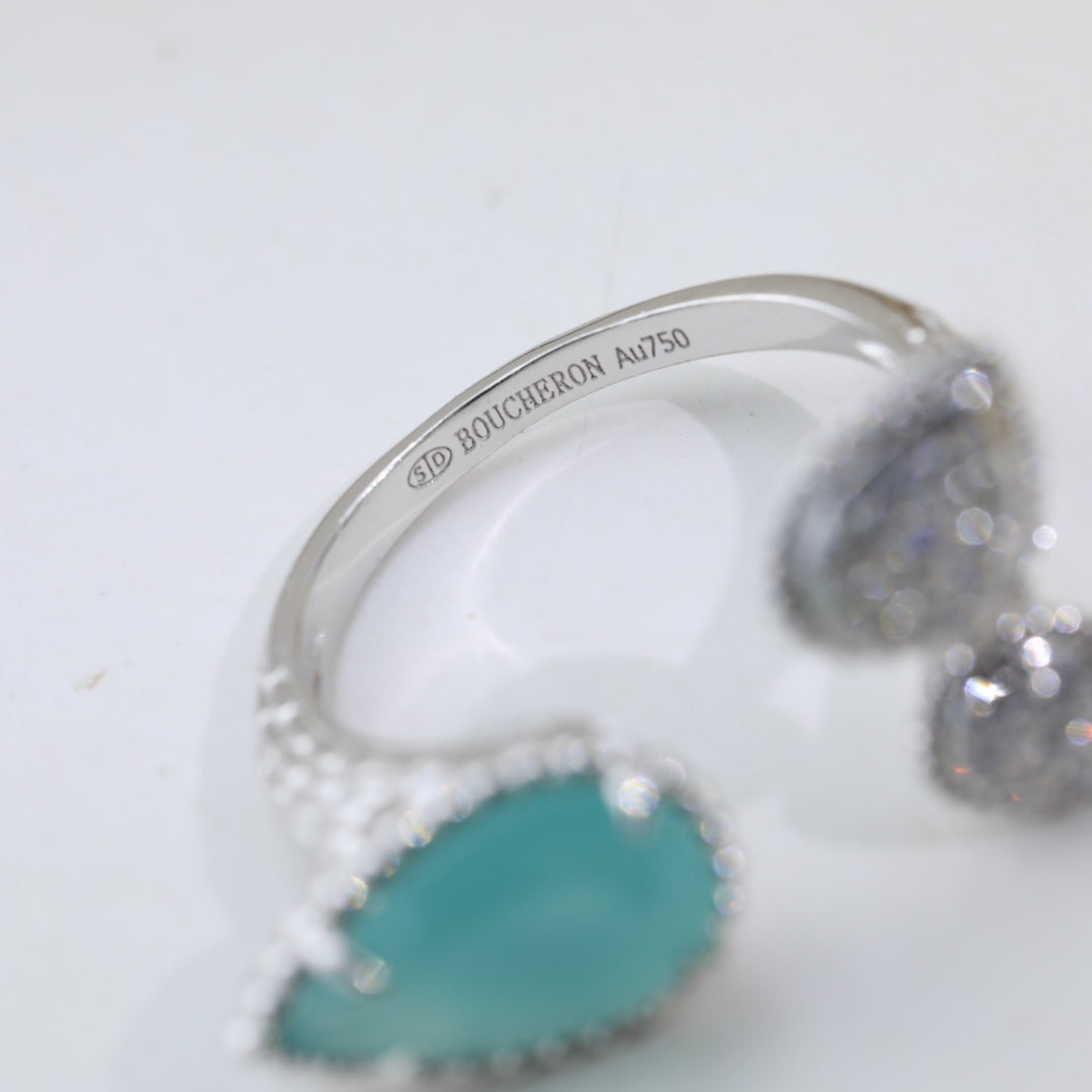 BOHEME SILVER 3 MOTIF AQUAMARINE DIAMOND RING