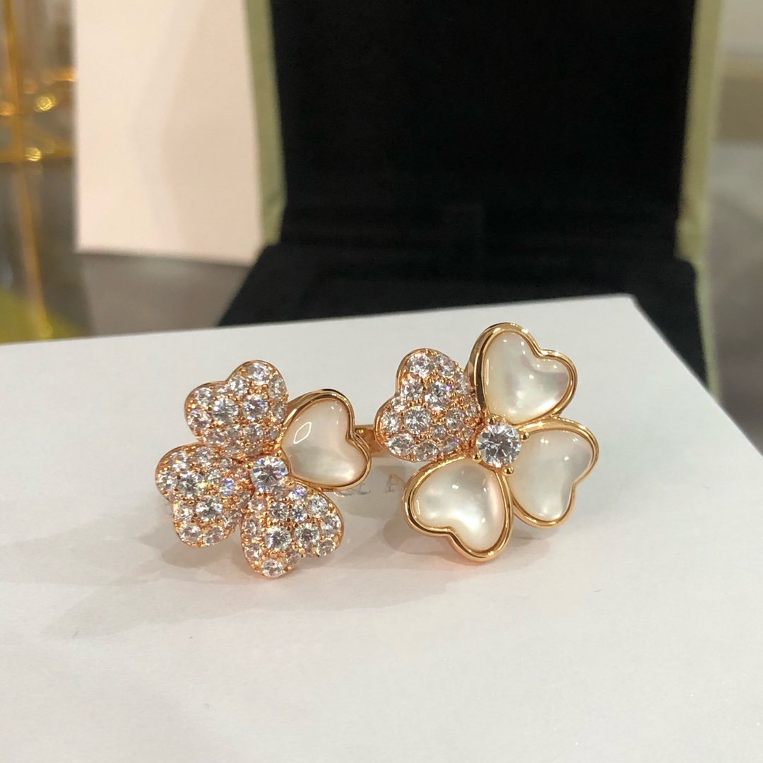 CLOVER DIAMOND MOP 2 MOTIF PINK GOLD RING