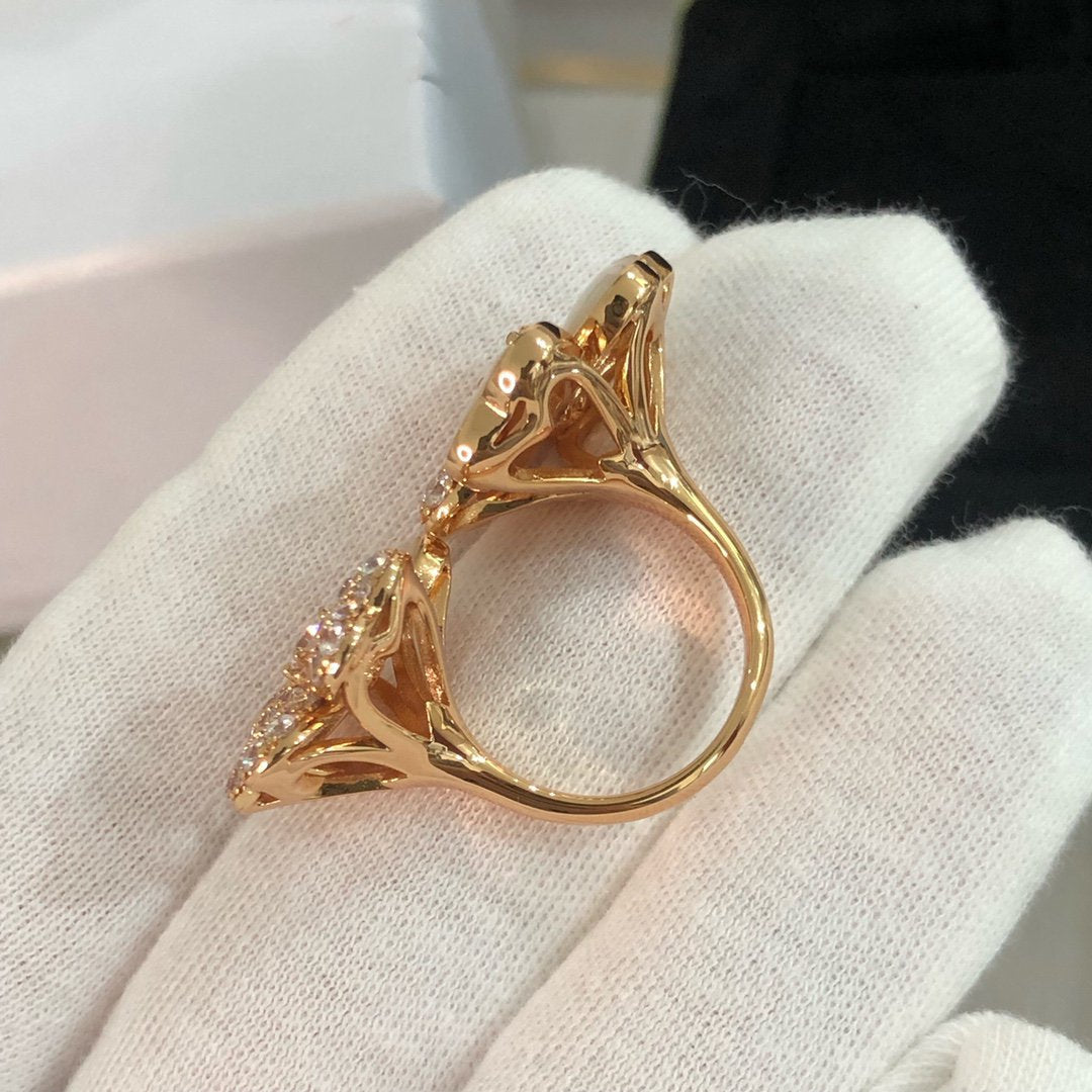 CLOVER DIAMOND MOP 2 MOTIF PINK GOLD RING