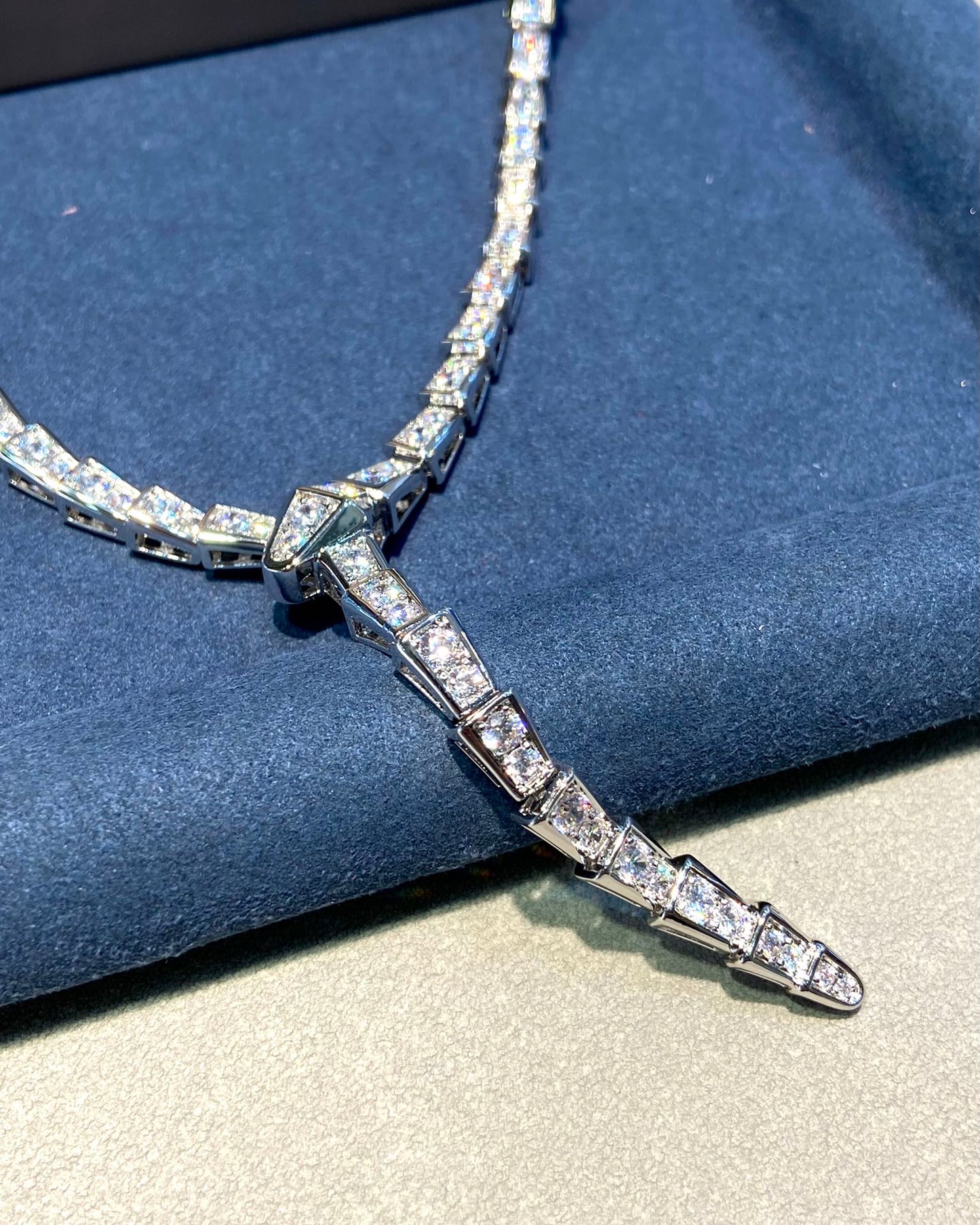 SERPENT DIAMOND PAVED SLIM SILVER NECKLACE