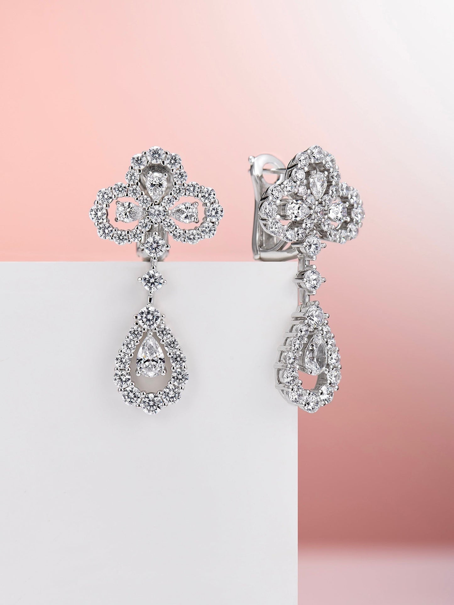 LOOP DIAMOND DROP SILVER EARRINGS