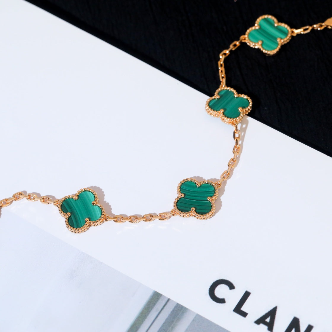 CLOVER 5 MOTIF MALACHITE PINK GOLD BRACELET