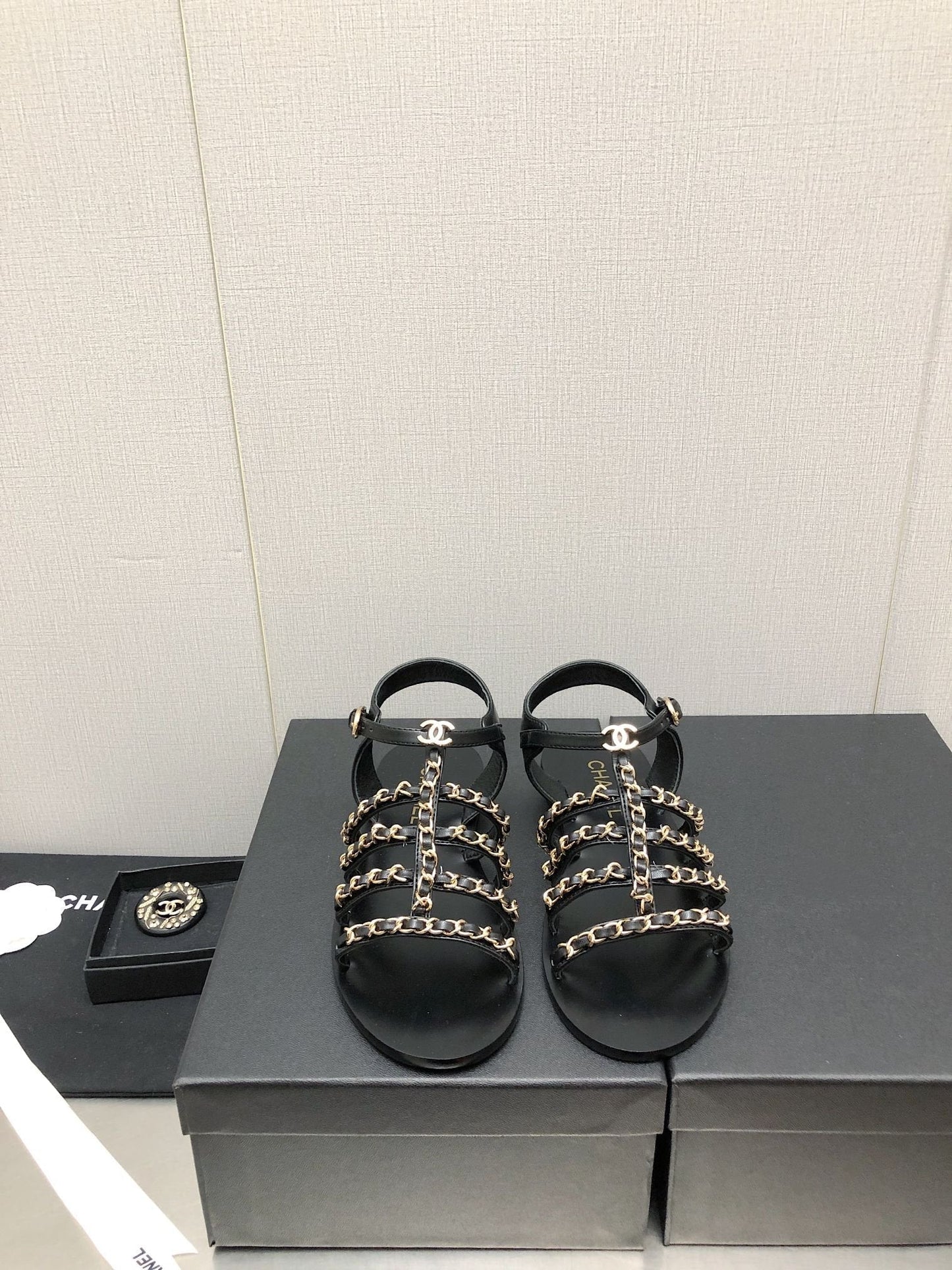 sandals black lambskin