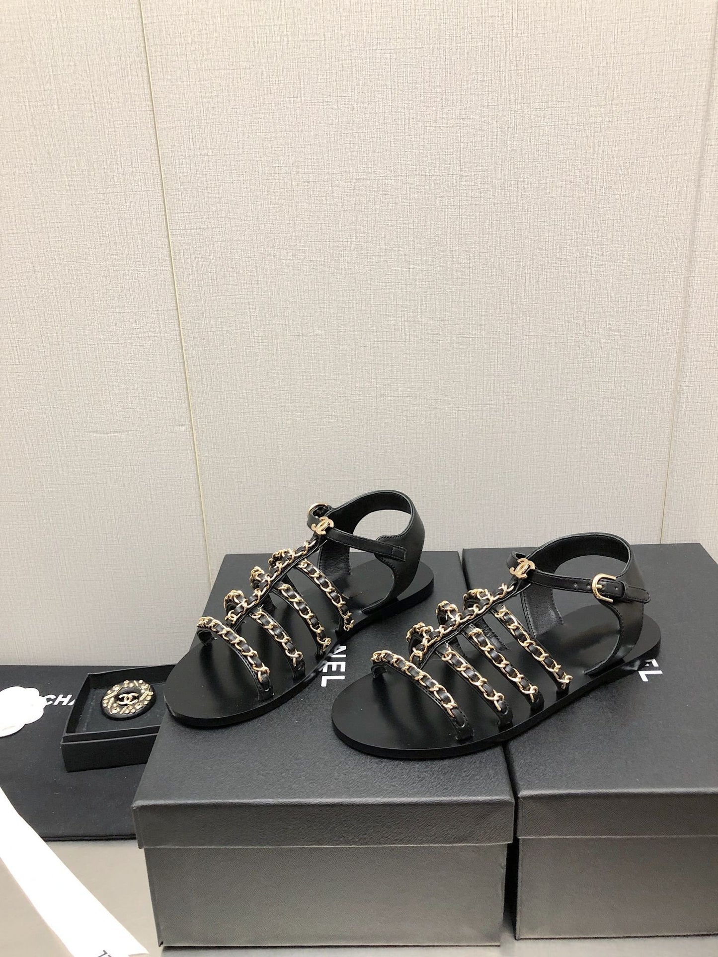 sandals black lambskin