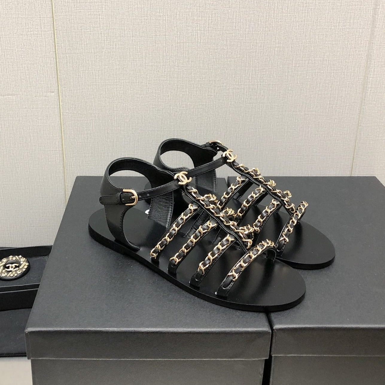 sandals black lambskin