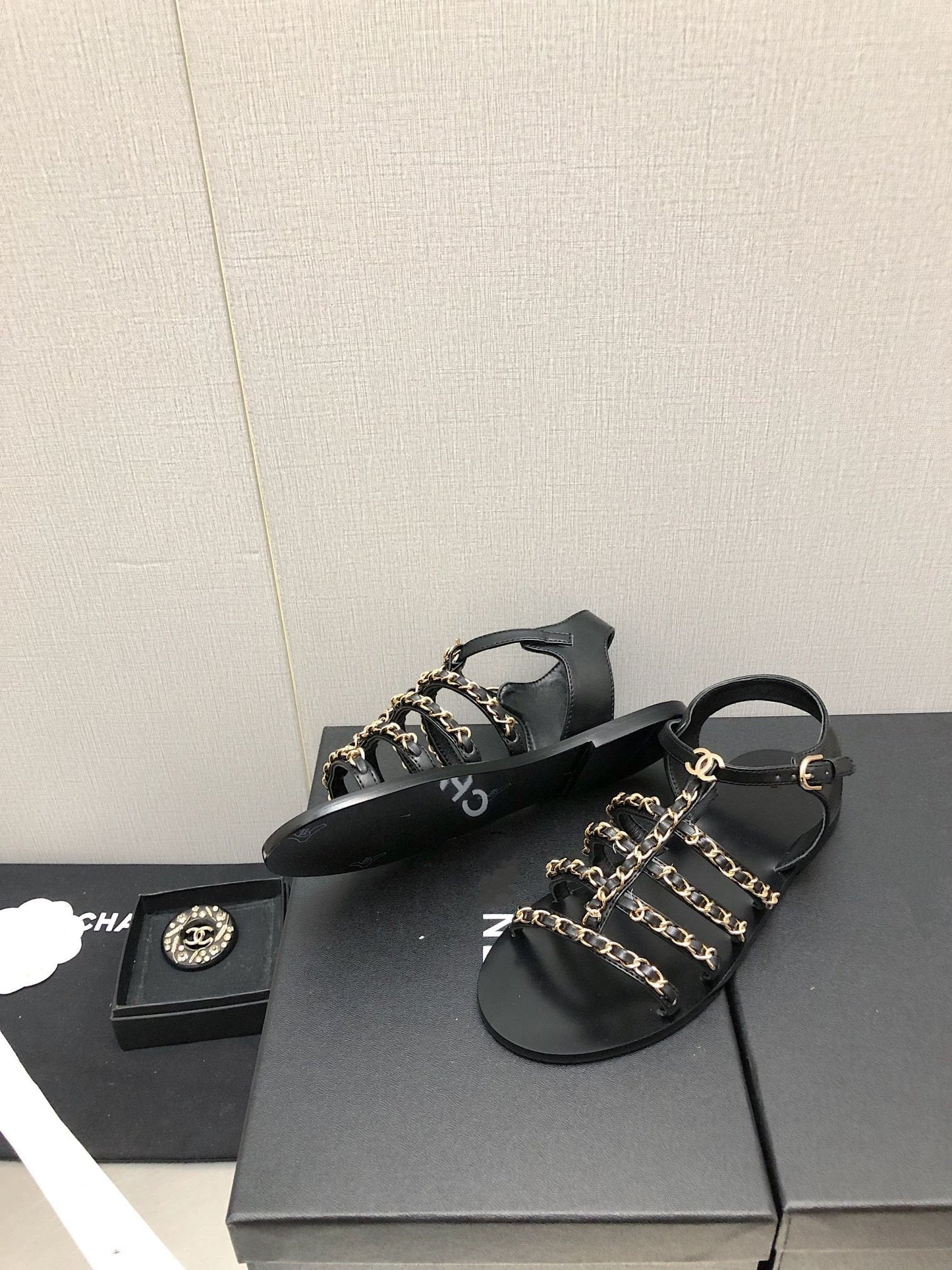 sandals black lambskin