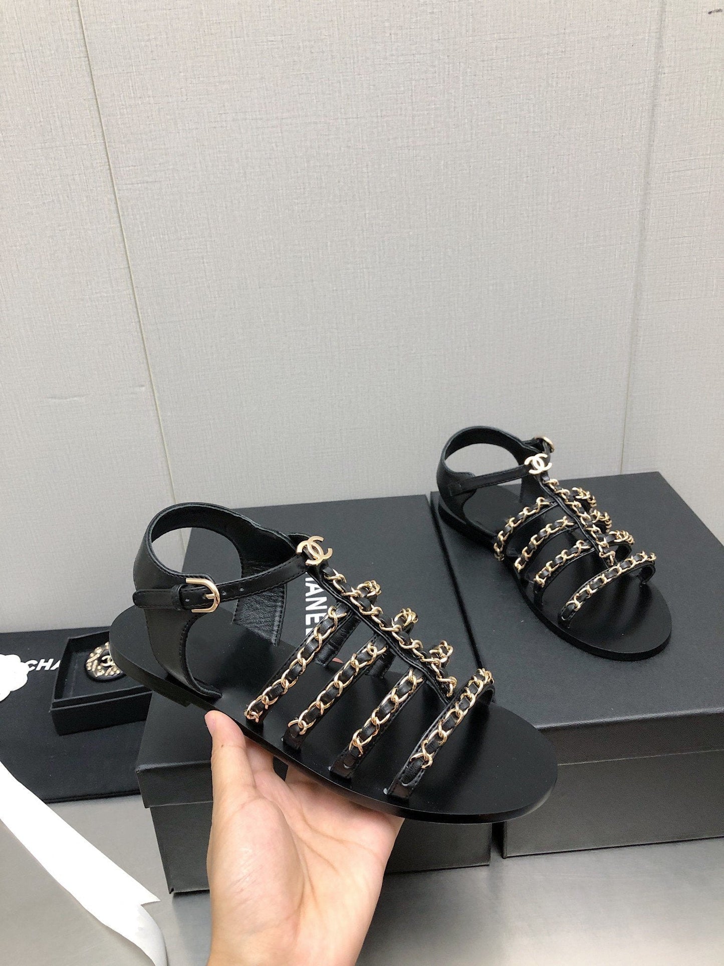 sandals black lambskin