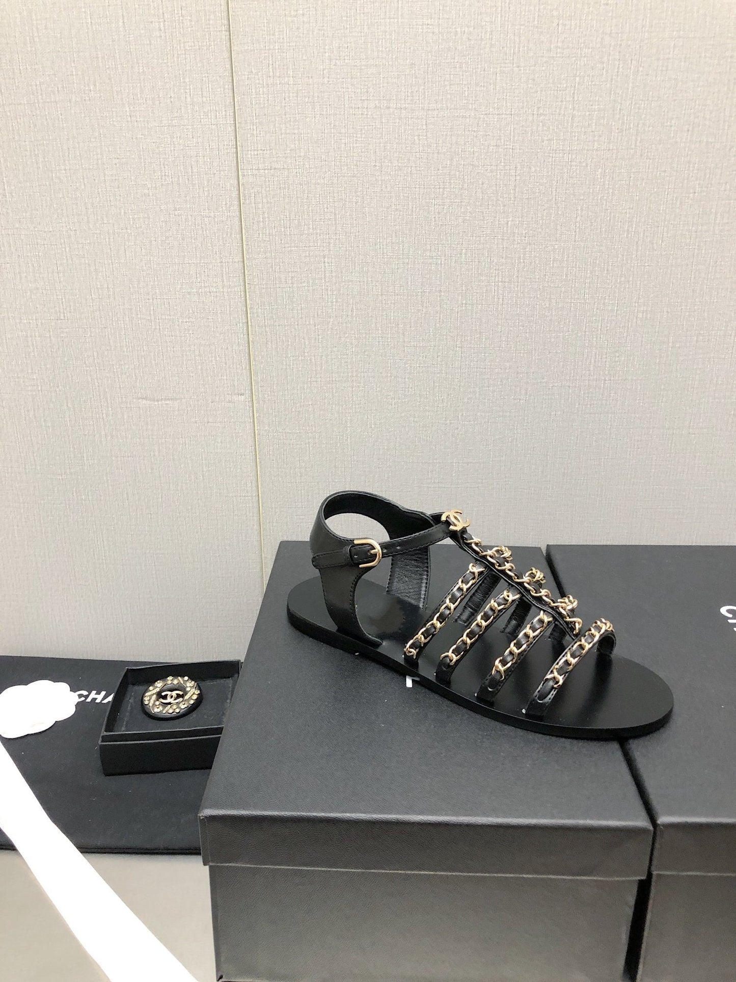 sandals black lambskin