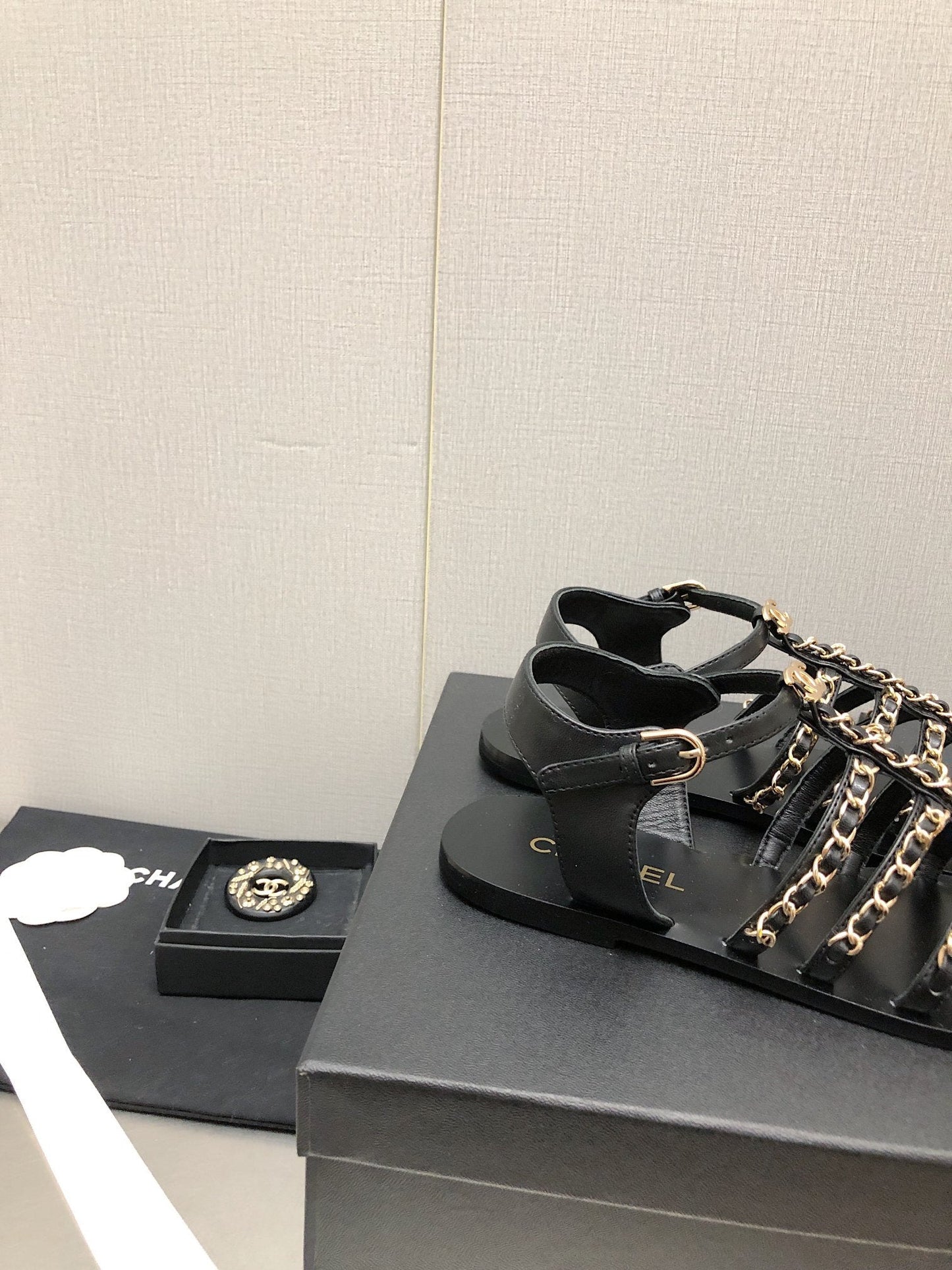 sandals black lambskin