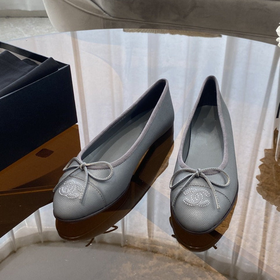 ballet flats grey grained calfskin