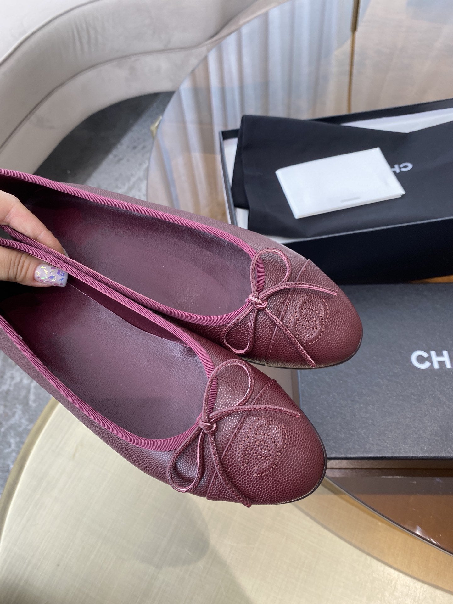 ballet flats burgundy grained calfskin