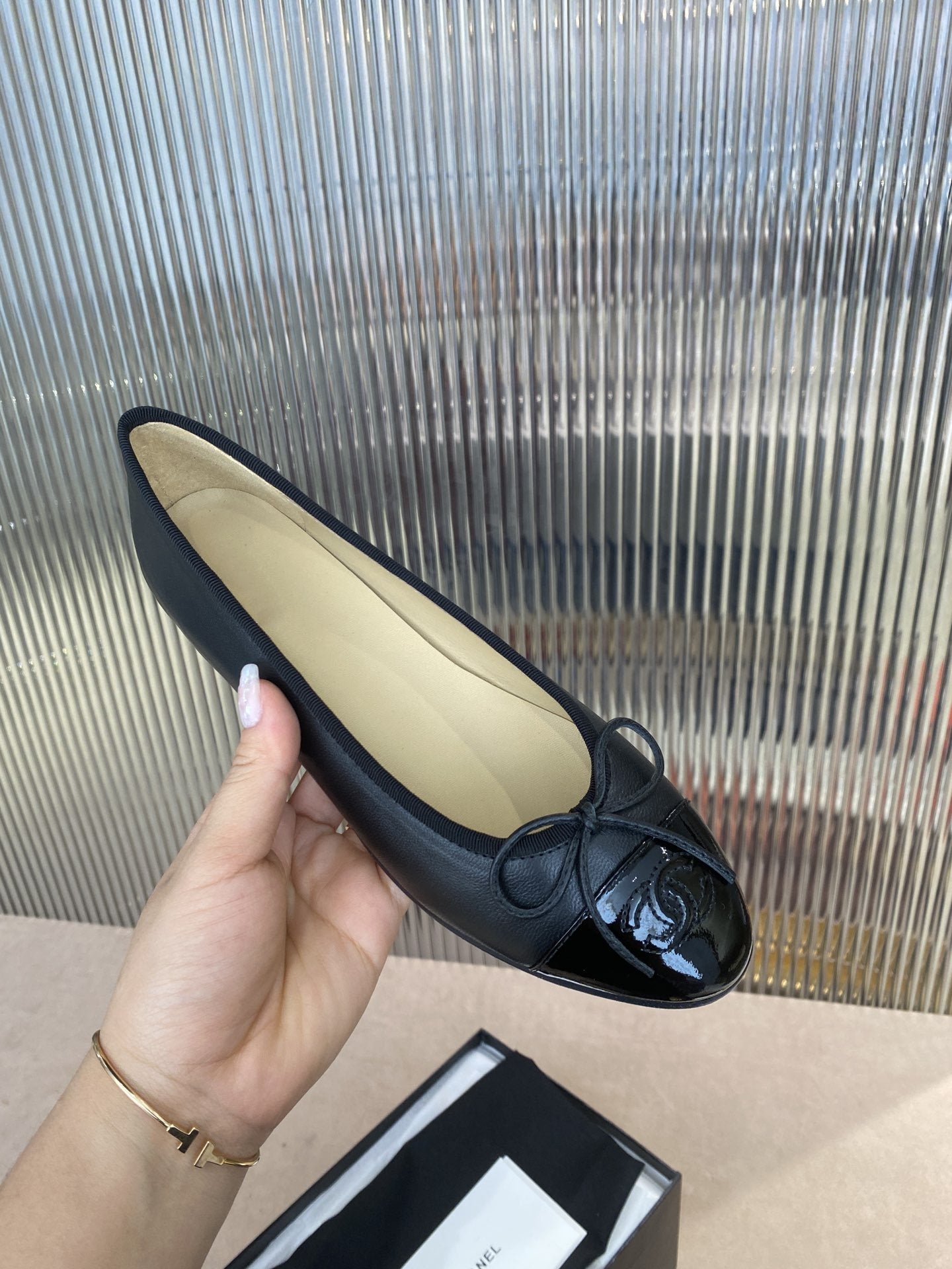 ballet flats black beige lambskin