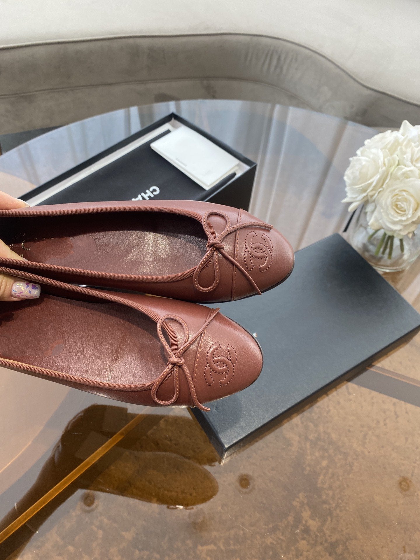 ballet flats burgundy lambskin