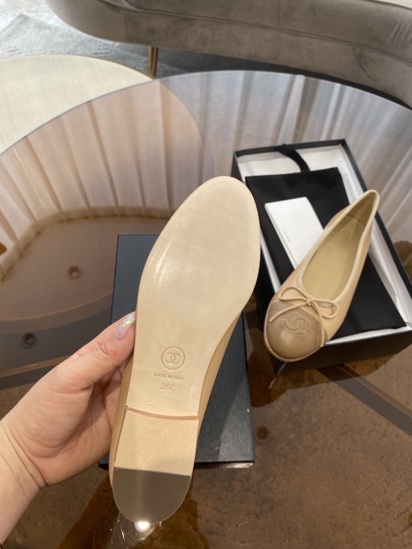 ballet flats beige brown lambskin