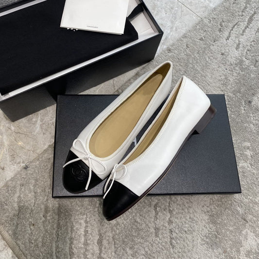 ballet flats white black lambskin