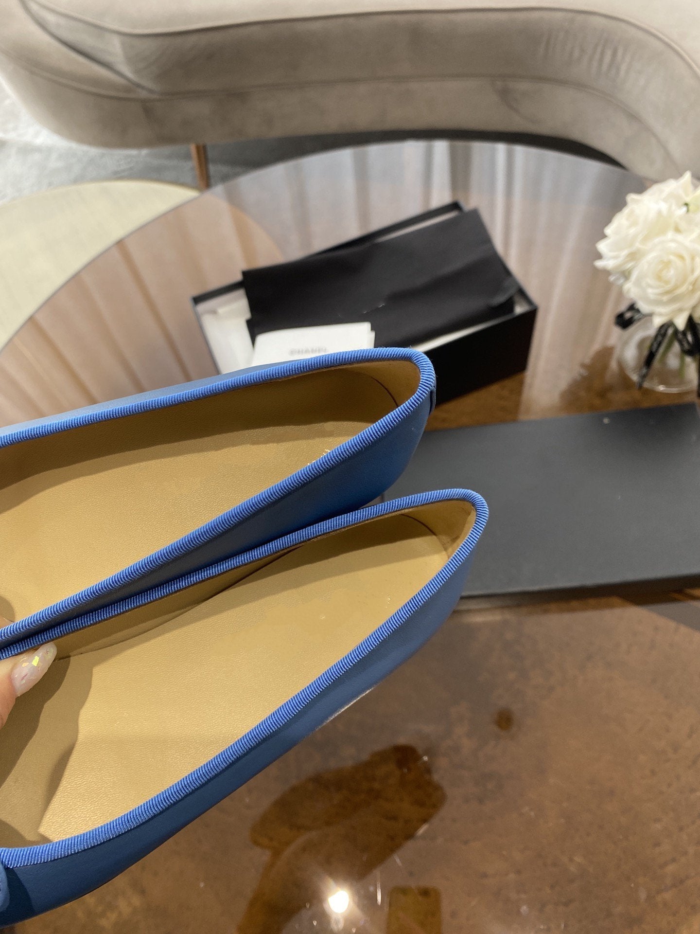 ballet flats blue black lambskin