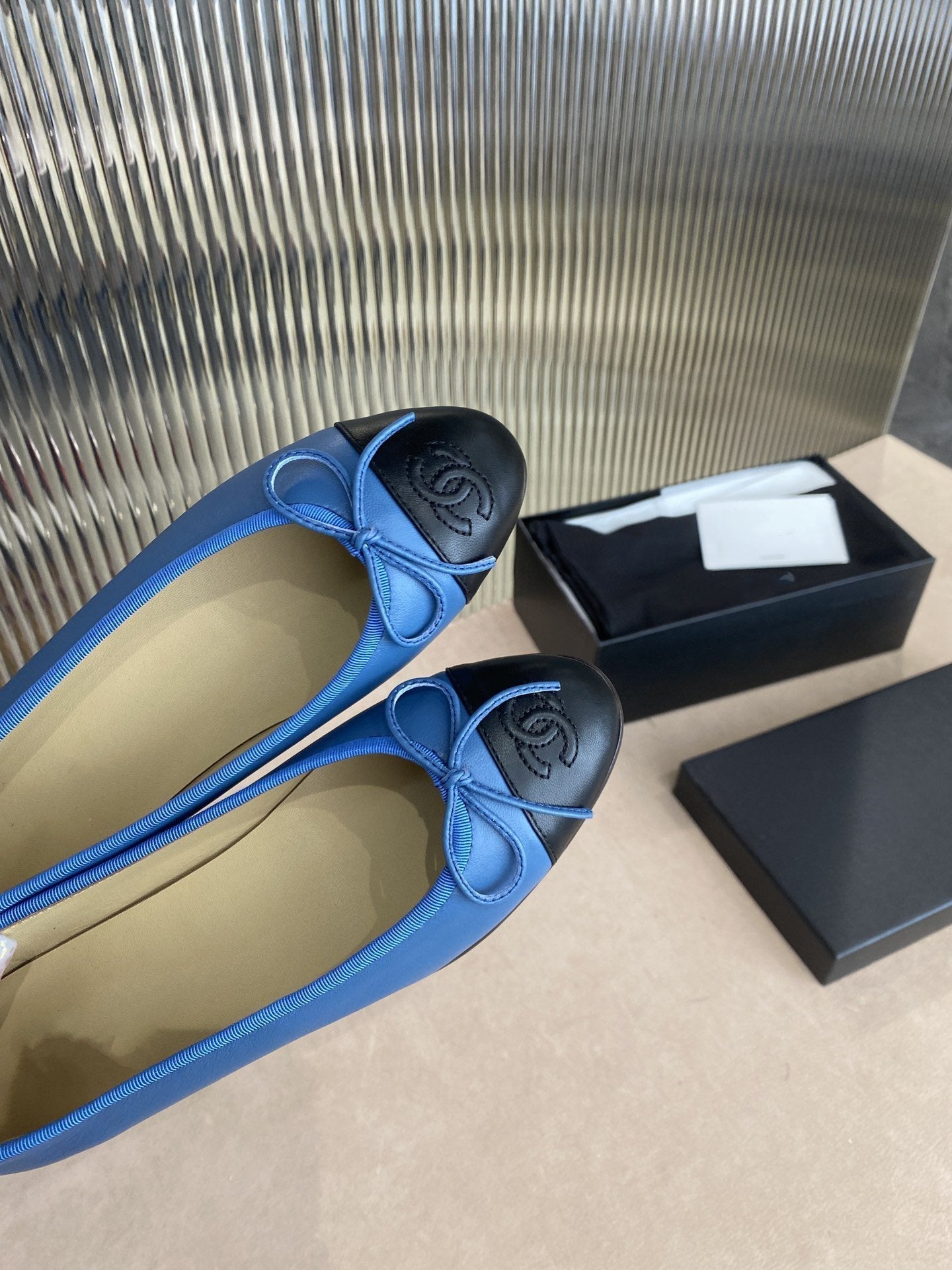 ballet flats blue black lambskin