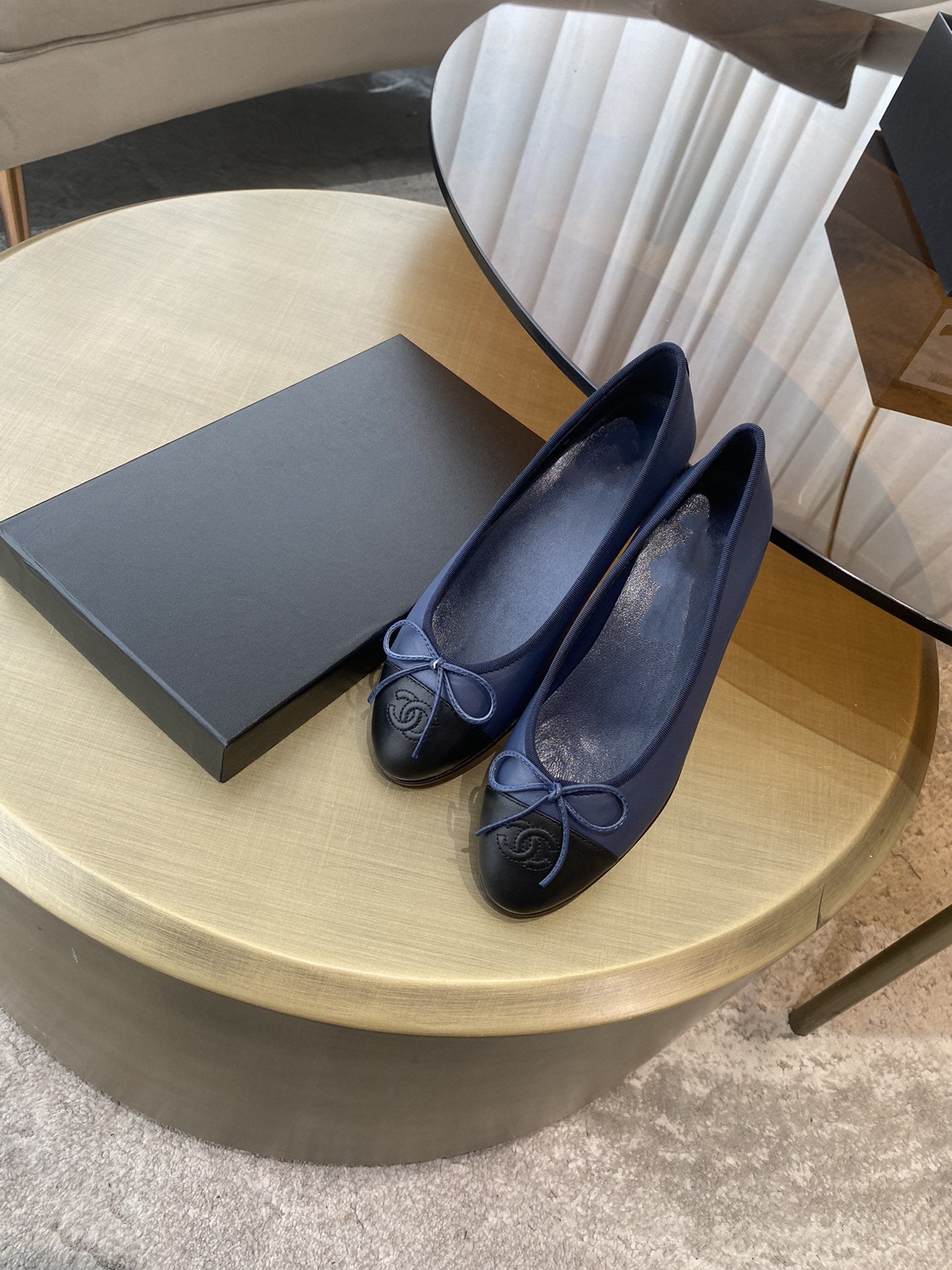 ballet flats dark blue black lambskin