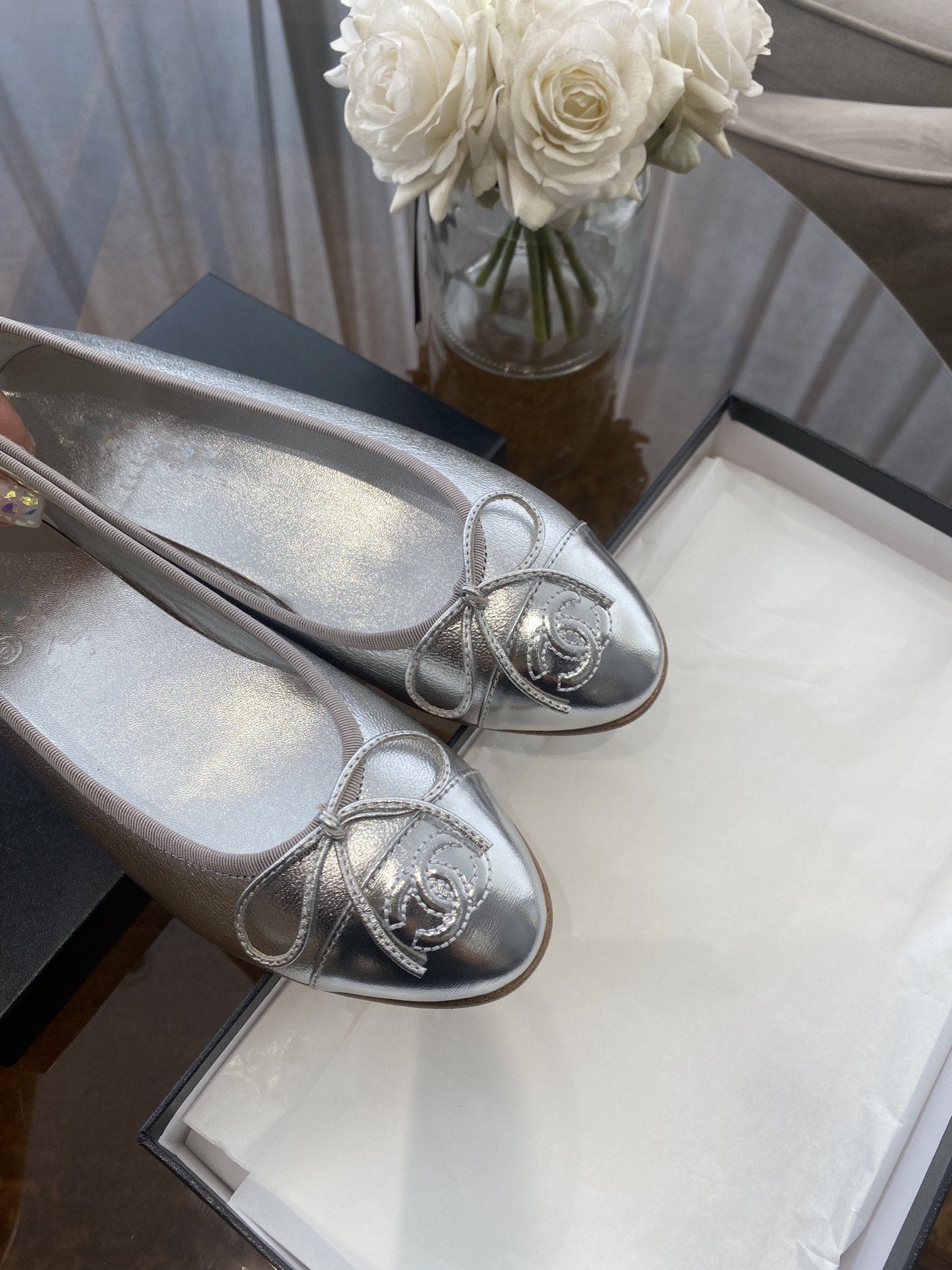 ballet flats silver lambskin