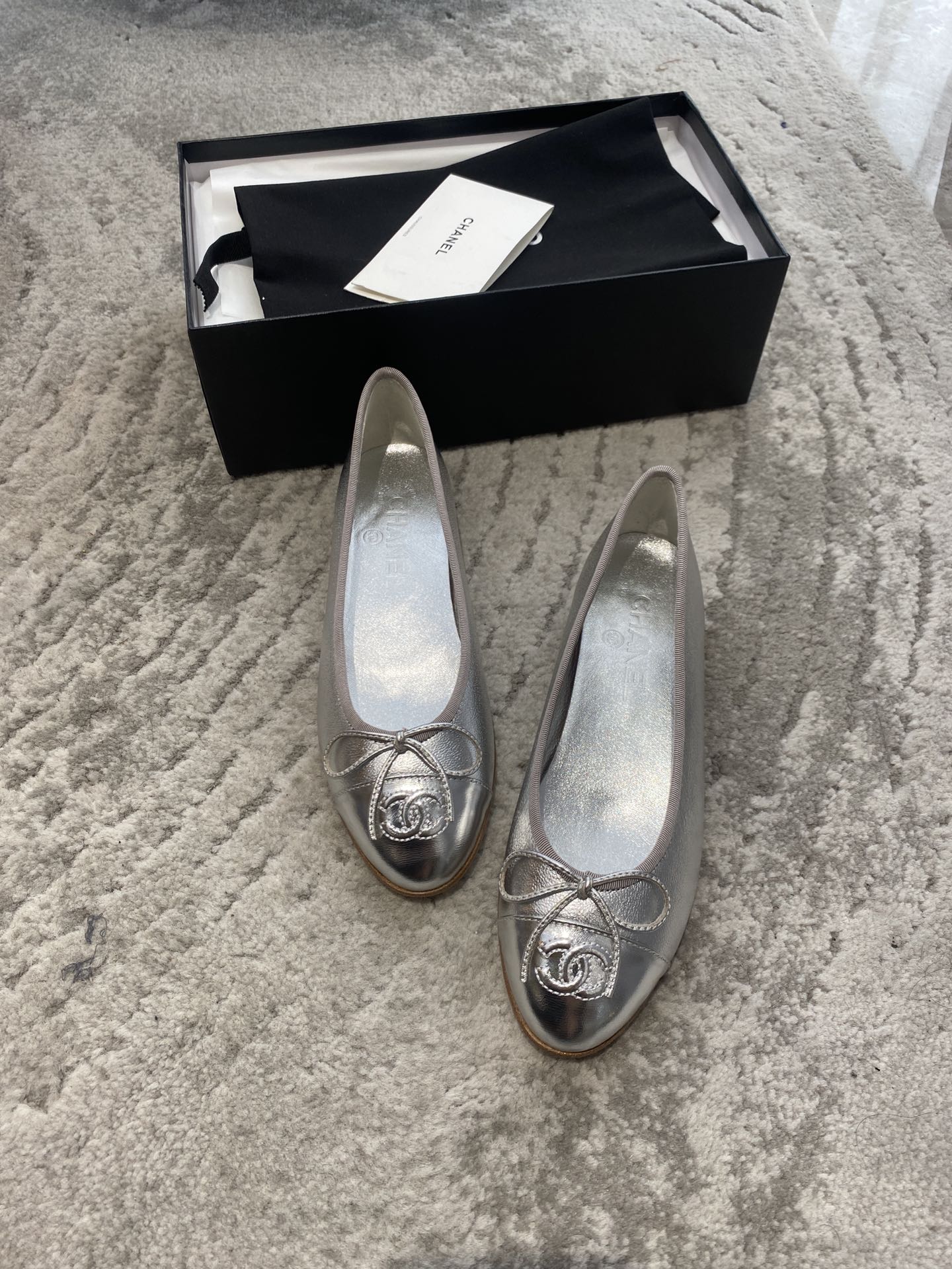 ballet flats silver lambskin